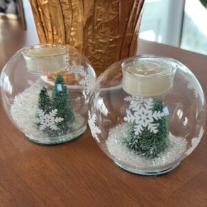 Snowy Forest Glass Candle Holders